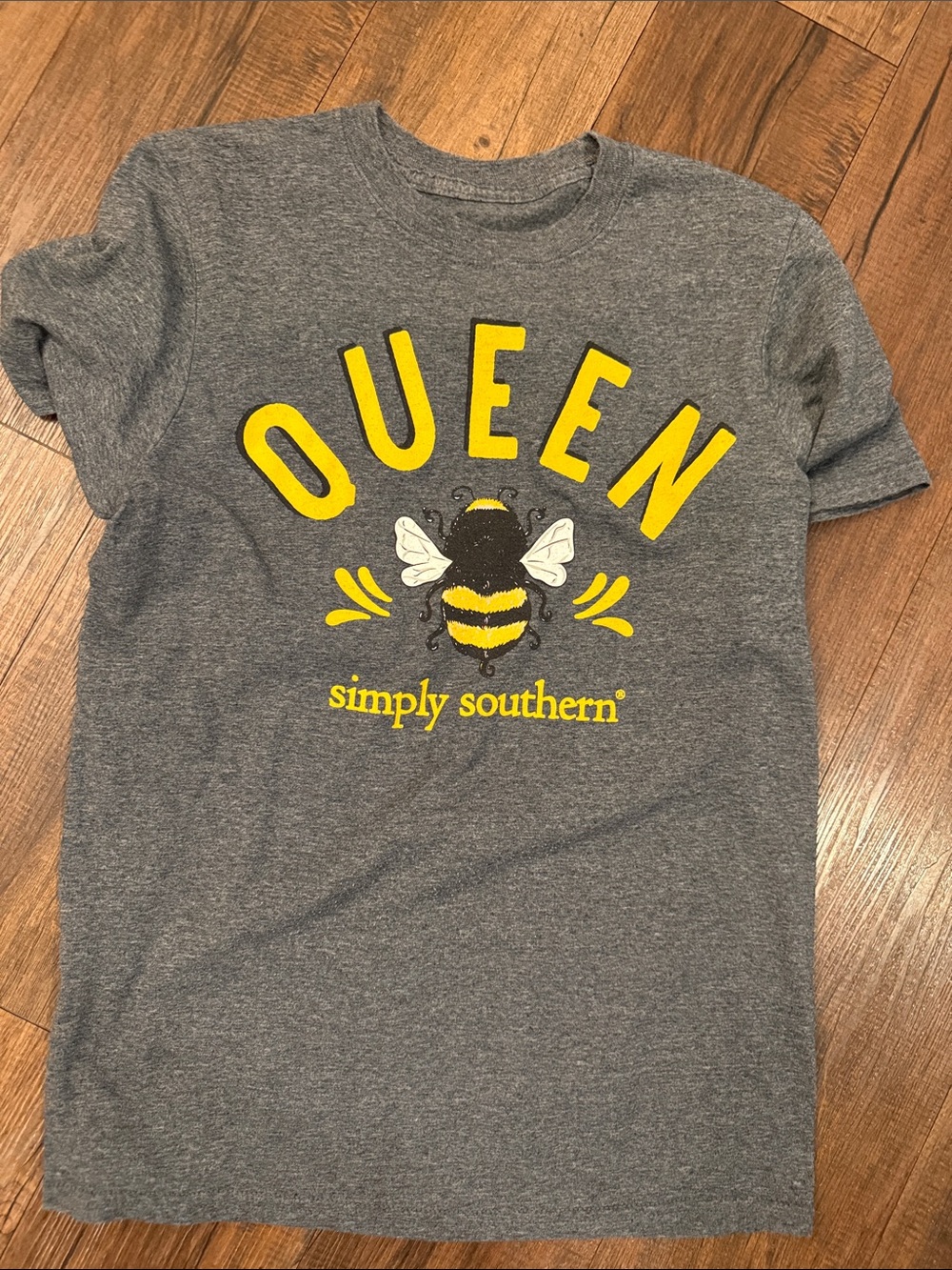 Simply Southern Gray Tee with Yellow "Queen" Bee Graphic